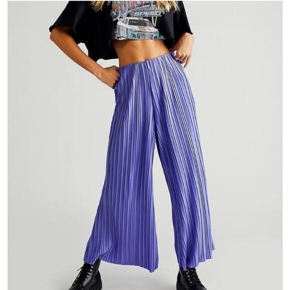 Free People Pants - NWT Free People Winona Pleated Flare Trouser Pants Blue Women's Size Large